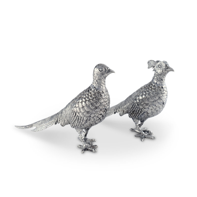 2 Piece Morning Hunt Pewter Pheasant Figurine Set