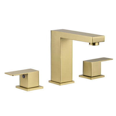 Robinet de lavabo surdimensionné de 8 po pour salle de bain brossé or brossé, 3 trous, poignée, fonctionnement manuel, lavabo de salle de bain à fixation au comptoir, forme géométrique, poignée