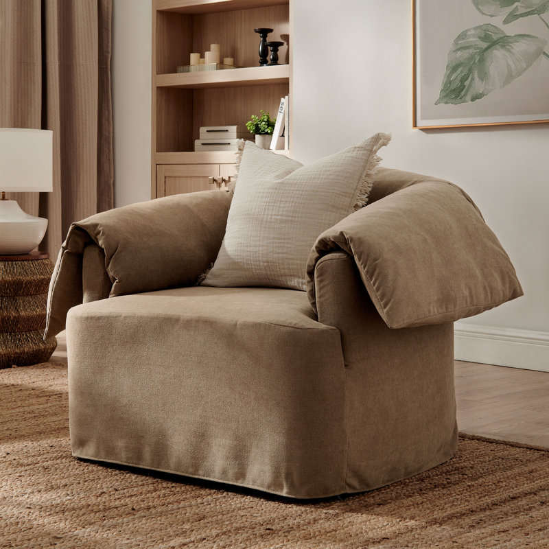 Fauteuil surdimensionné en tissu Lark, Tissu amande