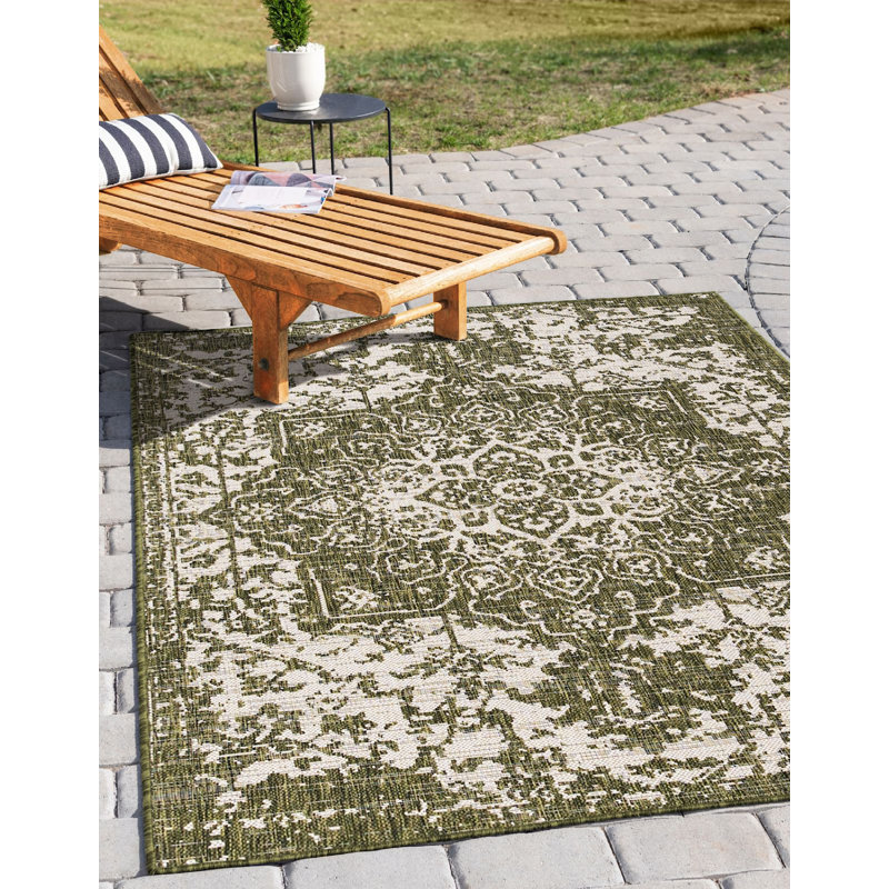 Outdoor Destiny Area Rug Moss Color, Rectangle 4' x 6'