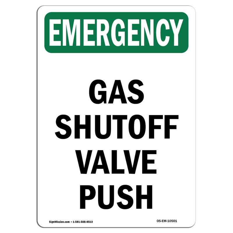 Plaque d'arrêt d'urgence à gaz, H 18 po x l 12 po x P 0,1 po