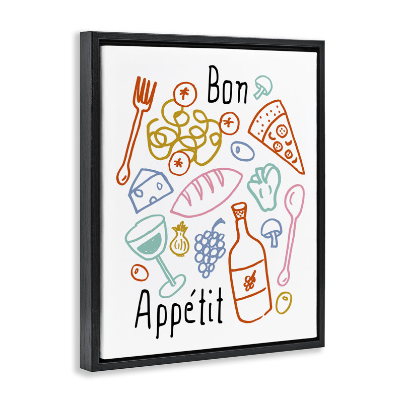 Bon Appetit Colorful Sketches Floating Frame, design by Heather Dutton, 31" H x 25" W, Jet Black Floater Frame