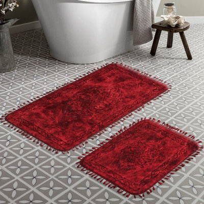 Ensemble de tapis de bain de luxe (2 pièces), rouge Claret, 19,7 po x 23,6 po et 23,6 po x 39,4 po | 100% coton, hauteur des poils de 5 mm, antidérapant Lavable à la machine, ultra-absorbant, parfait pour les salles de bain élégantes