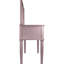 Meuble-lavabo rose doré, miroir pliable trois pièces, cinq tiroirs et un tabouret rond rembourré gris, matériau principal en bois d'hévéa massif avec placage de bouleau