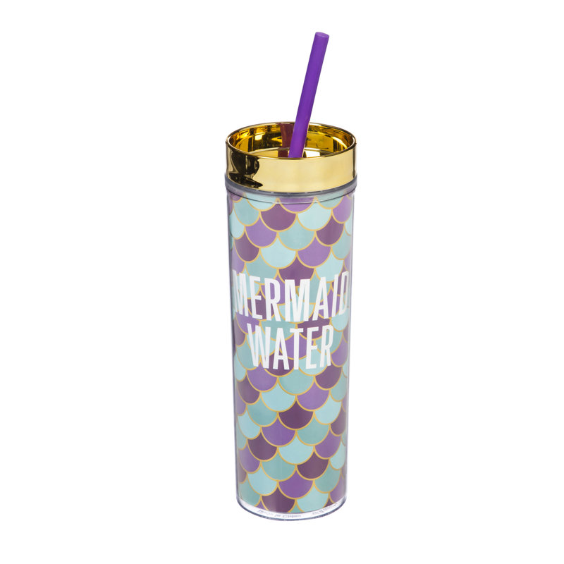 Culbuteur de voyage à eau 14 oz avec paille sirène