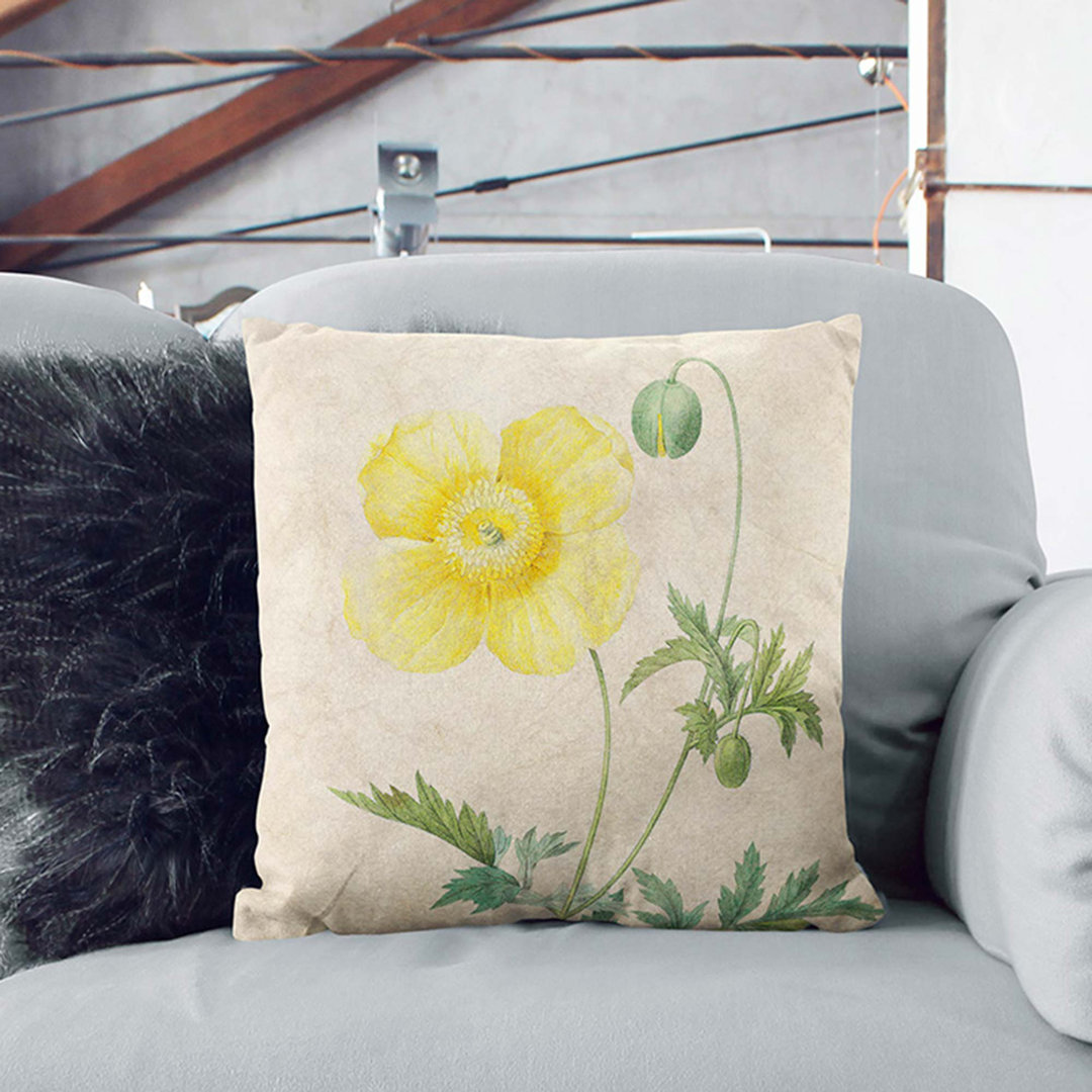 Welse Poppy in Yellow by Pierre-Joseph Redoute Cushion with Filling