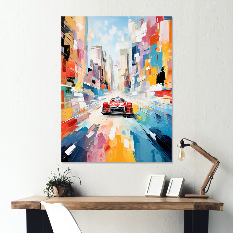 Coloré cubisme 24H Le Man Race Track III - Art mural en métal, H 20 po x l 12 po x P 1 po