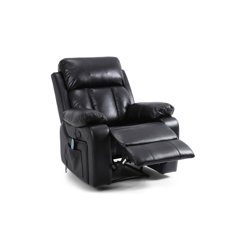 Analiha 91cm Wide Wing Chair Recliner, Black Leather Match