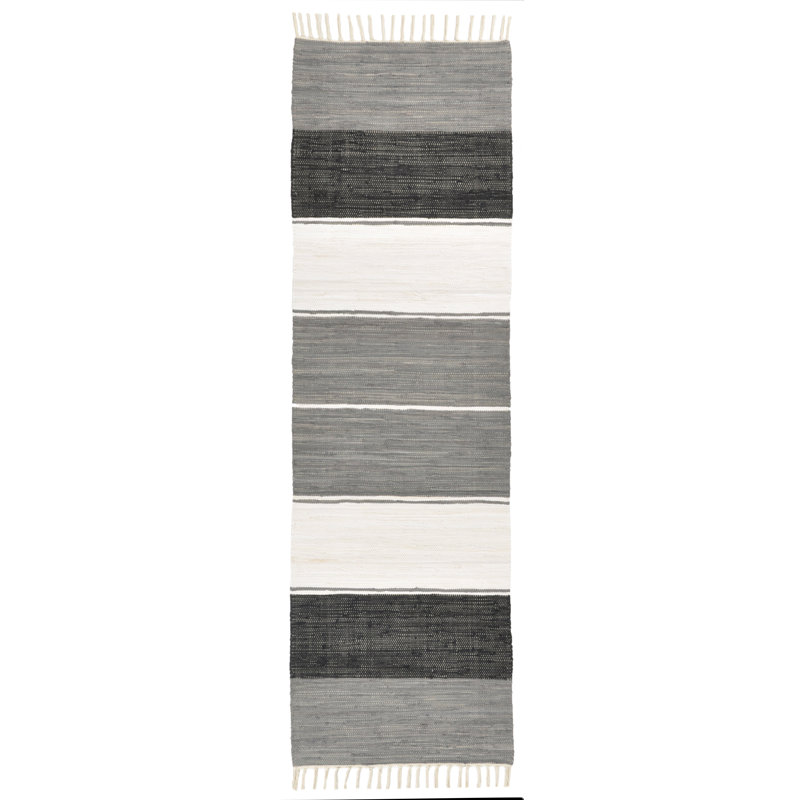 Striped Cotton Hand Woven Area Rug, Runner 160 x 230cm
