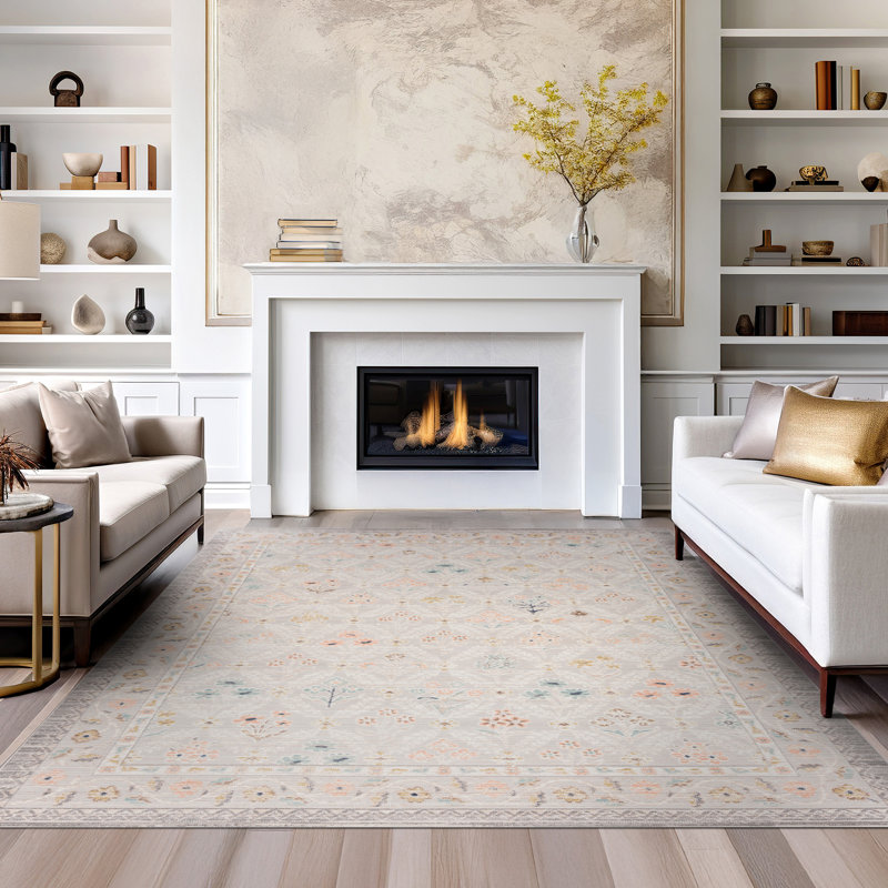 Ellen Traditional Oriental Gray Polyester Area Rug, Rectangle 5' x 7'