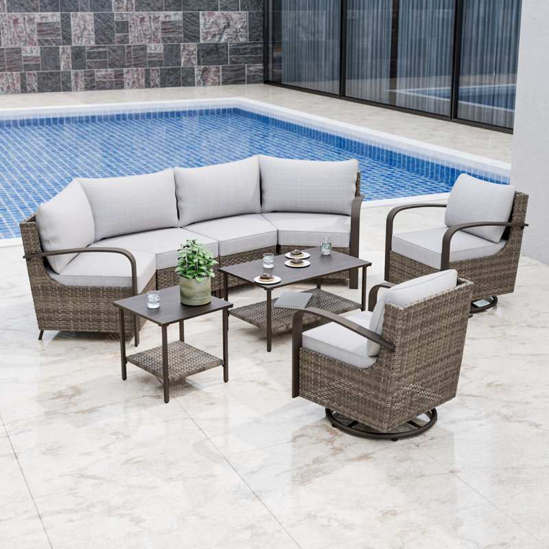 6 - Person Patio Conversation Set with Swivel Lounge Chairs, Beige