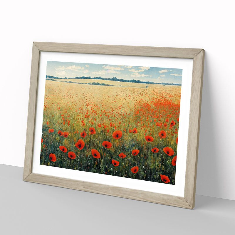 Poppy Field Watercolour Vol.1 - Framed Print, 25cm H x 34cm W x 2cm D, Oak