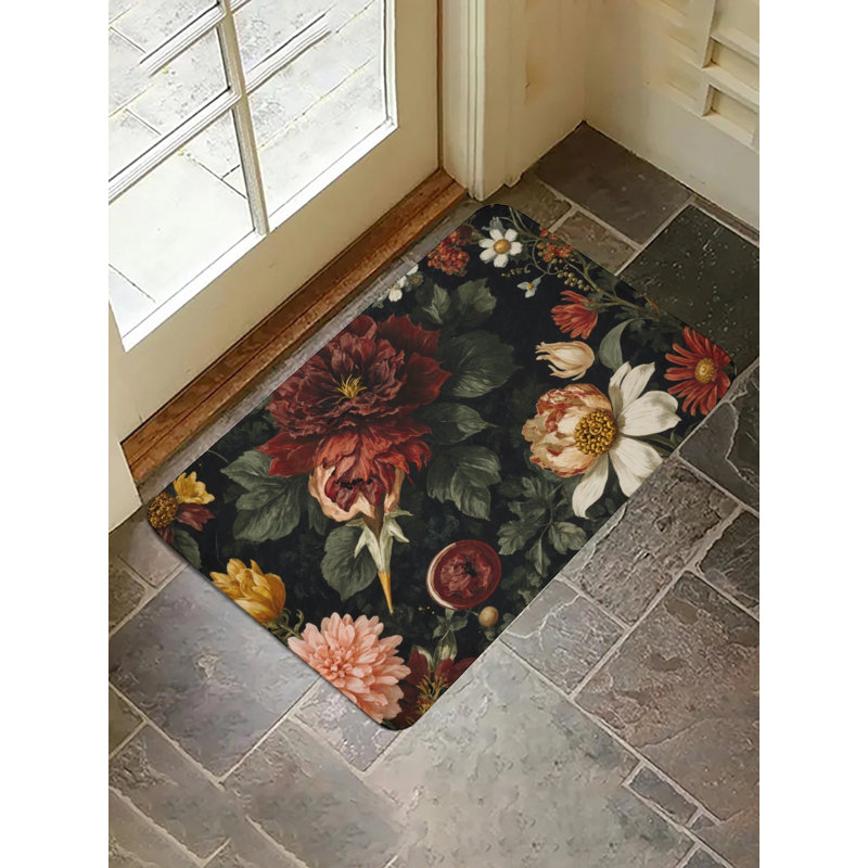 Tapis pour salle de bain rétro à motif floral en peluche, 36 x 24