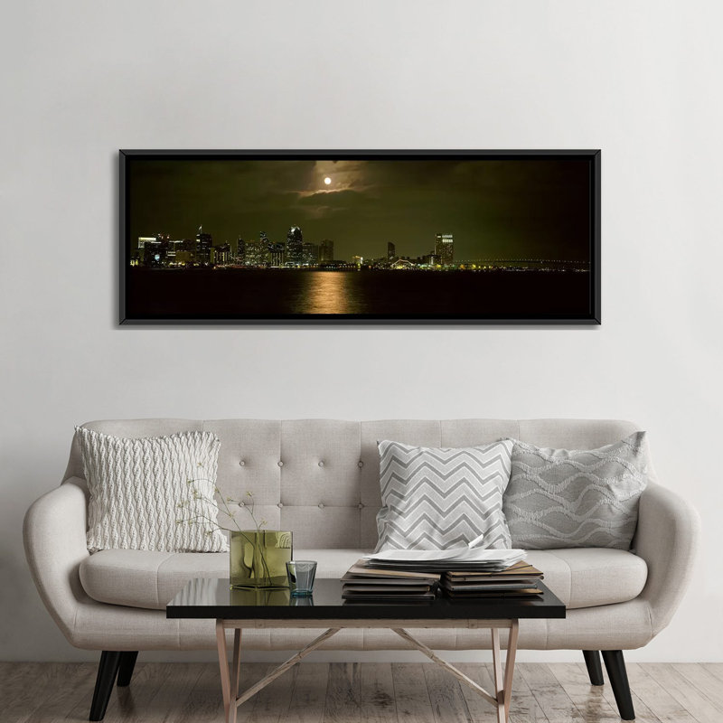 Panoramique, «Skyscrapers Lit up at Night, Coronado Bridge, San Diego, California», reproduction de photo sur toile