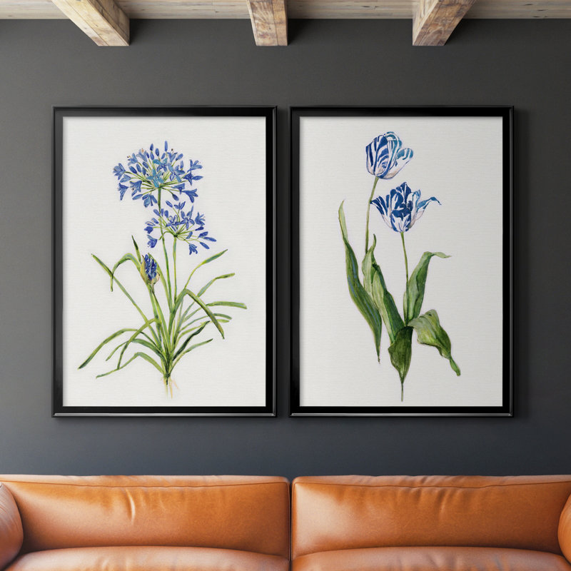 «Blue Lived Botanical I», ensemble de 2 reproductions d'art sur toile encadrées, H 30,5 po x l 42,5 po x P 3 po, Noir