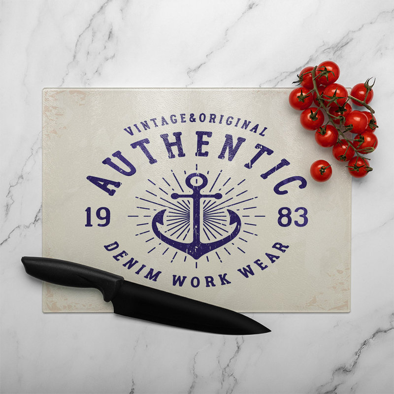 Vintage Anchor Logo Glass Chopping Board, 28cm L x 20cm W
