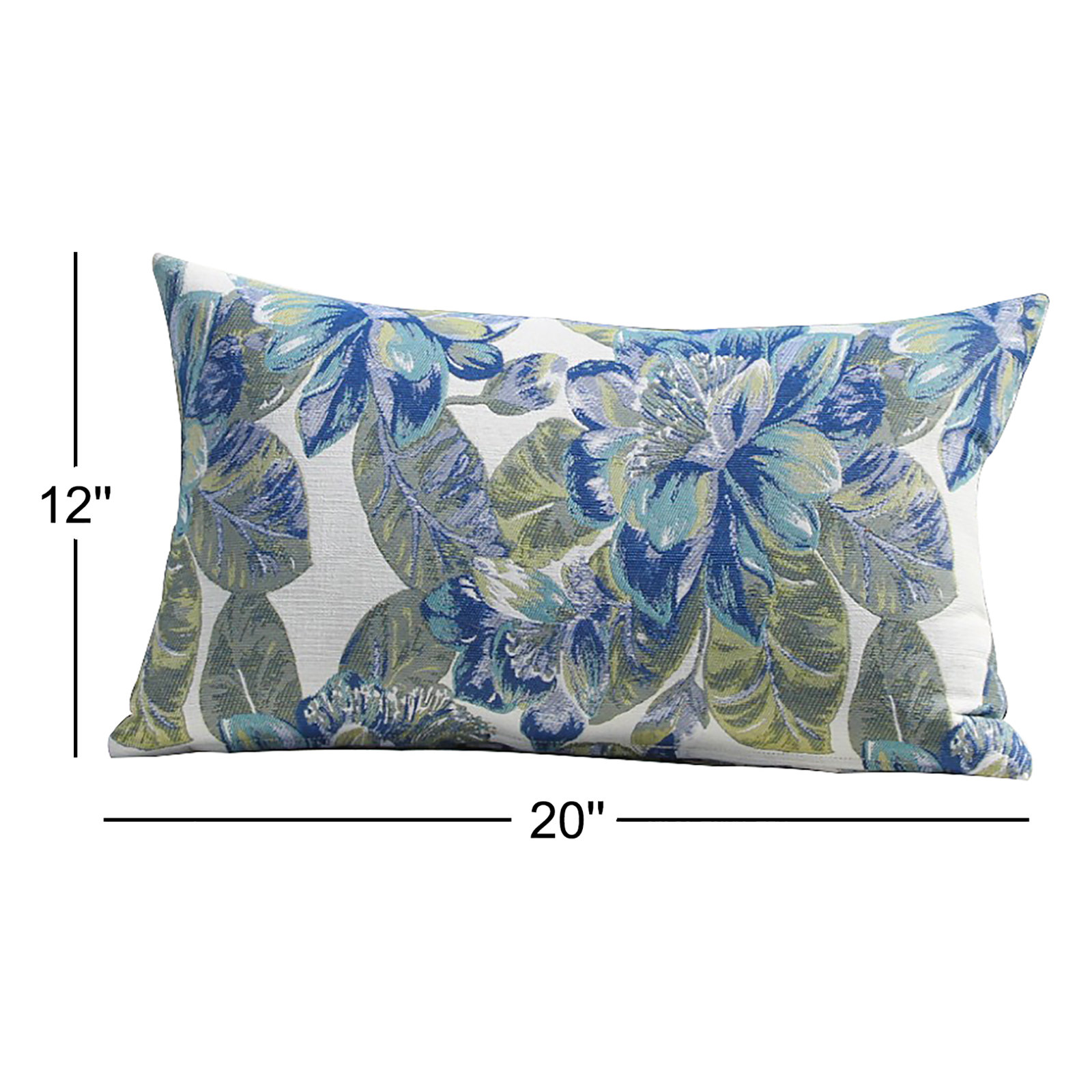 Throw Pillow, Blue/Green/White Floral, Rectangle 12"H x 20"W