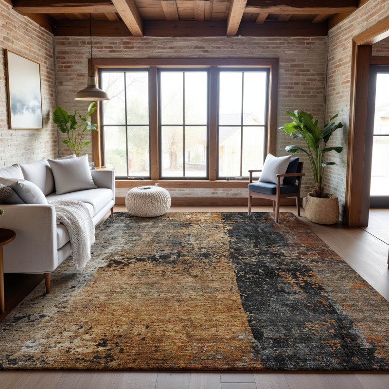 Tapis abstrait lavable à la machine Premium AMF1205, Rectangle 2 pi 6 po x 3 pi 10 po