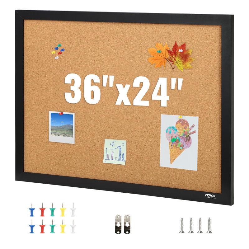 VEVOR Cork Board Bulletin Board 24" x 18" with MDF Sticker Frame Wall Mounted, 24" x 36"