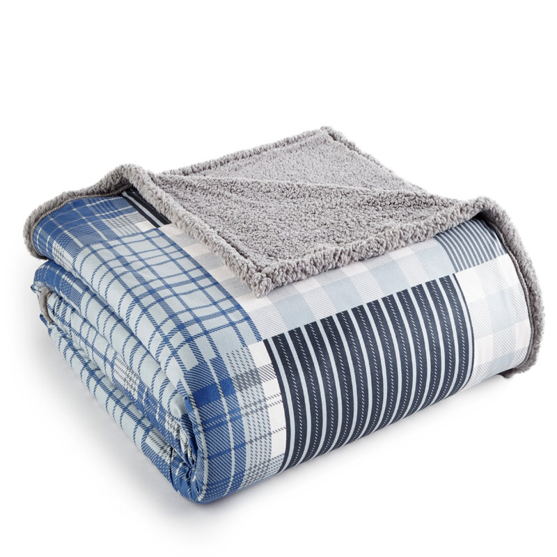 Micro Flannel ®  Reverse to Sherpa Blanket, Smokey Mt Plaid, Full/Queen (90" W x 90" L)