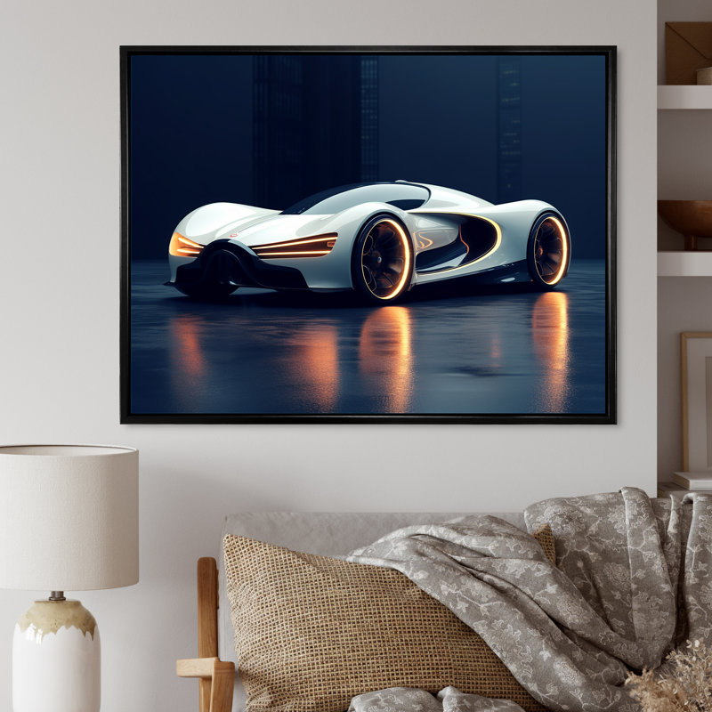 Futuriste voiture de sport Bugatti I - voitures de course, art mural, H 34 po x l 44 po x P 1,5 po, Cadre flottant noir