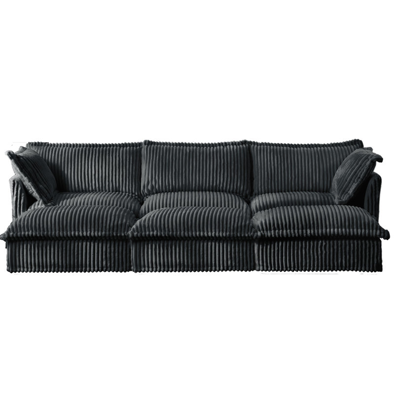 Canapé-lit 3 places en velours côtelé gris avec repose-pieds, douceur supérieure, allure naturelle sophistiquée, combinaisons flexibles, housses amovibles, tissu doux respirant, structure en bois gris
