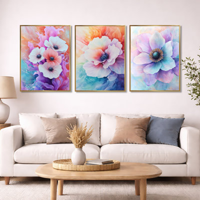 Purple Dancing Symphony of Anemone – Poppies Framed 3 Piece Wall Art