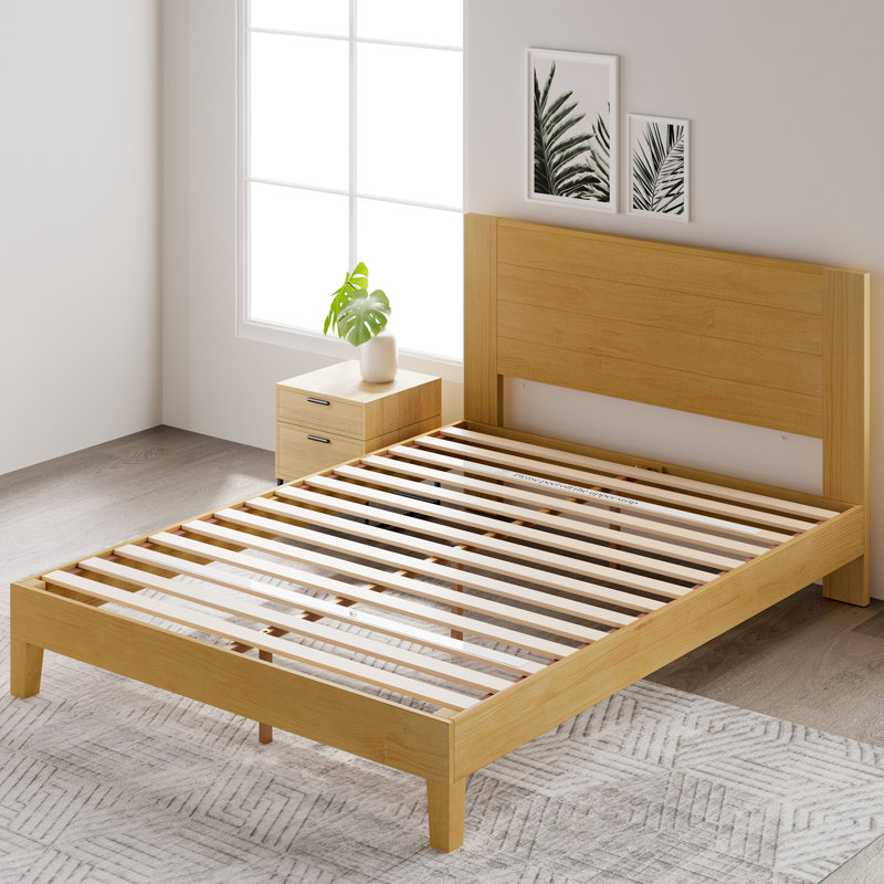 Kira Solid Wood Platform Bed Frame, Queen, Light Natural Wood