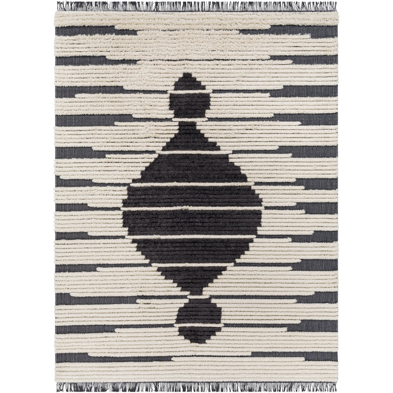 Tapis noir / blanc Irfaan, Tapis de couloir 2 pi 7 po x 7 pi 3 po