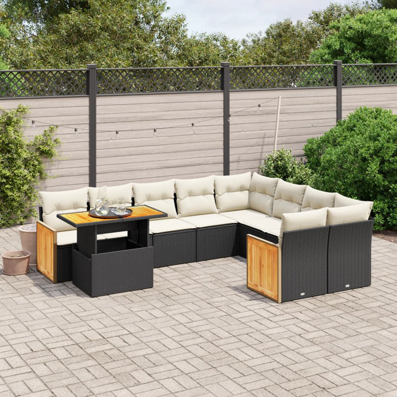 Ensemble de canapé de patio avec coussins en rotin 10 pièces Vidaxl, Noir