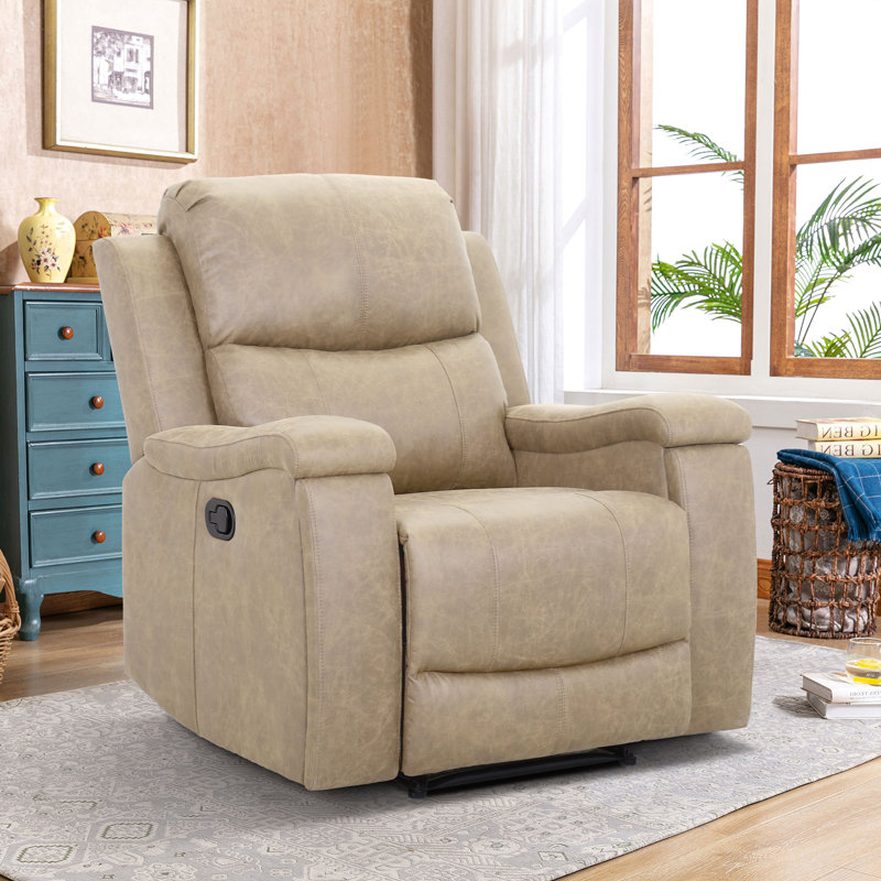 Ilkeston 37" Wide Modern Vegan Leather Manual Recliner Chair with Built-in Cup Holder, Wheat