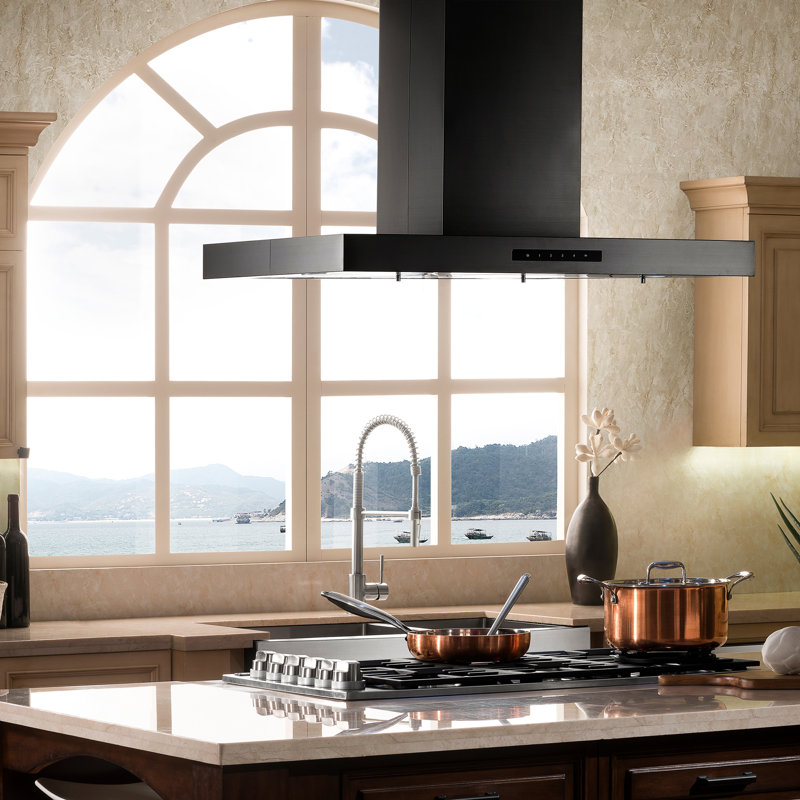 30" 400 CFM Convertible Island Range Hood, Black Stainless Steel, 30"