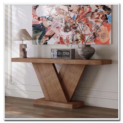66" L Modern X-Leg Console Table with Solid Wood Veneer by Latitude Run