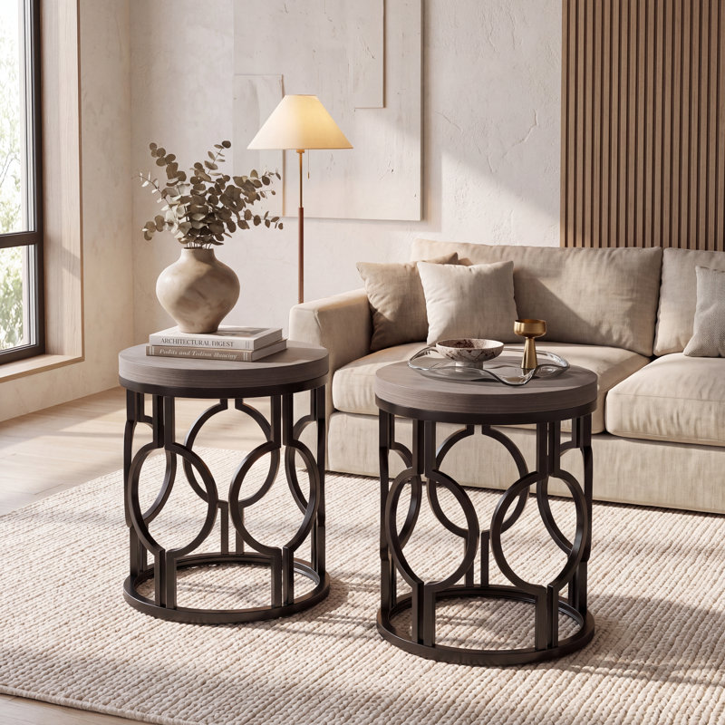 Table de bout en bois manufacturé et en métal H 23,62 po Brookview, Gris, 1, Noir