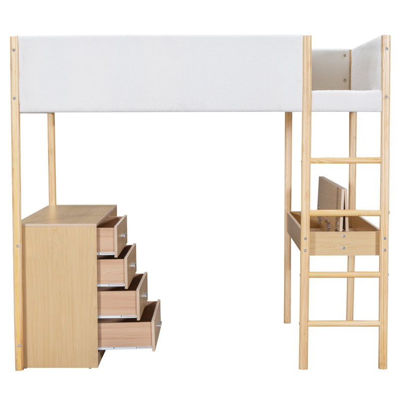 Teddy Fleece Loft Bed Wood Bed, Full, Natural