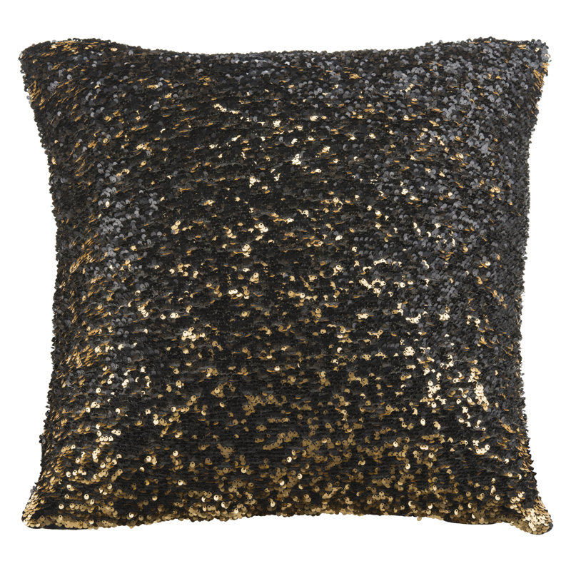 Gold and Black Sequined 18" Square Throw Pillow