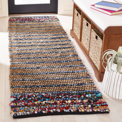 Tesha Striped Handwoven Cotton/Jute Natural/Blue Area Rug