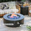  Foyer de table rond en fer au propane 42 po avec couvercle de réservoir et pare-vent gris foncé-330078958