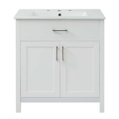 Meuble-lavabo de 30 pouces avec lavabo en céramique et beaucoup de rangement - le choix parfait pour les petites salles de bain