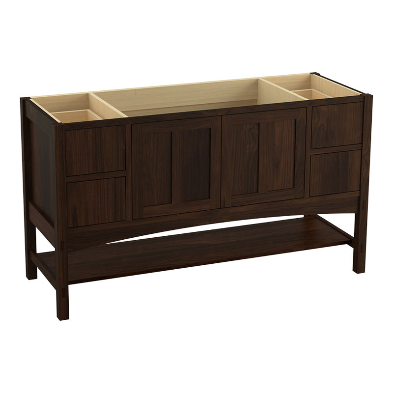 Base de meuble-lavabo 60 po marabou seulement avec 2 portes et 4 tiroirs, Ramie couleur noyer