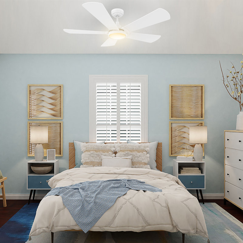 Wilkes 52'' White Manufactured Wood Smart Ceiling Fan with Glass Shade