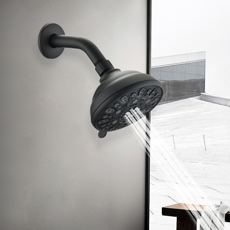 Pomme de douche noire matte de 4,72 po - 6 réglages, haut, colmatage, jet réglable, modes de débit de 1,8 gal / min, rouille, eau