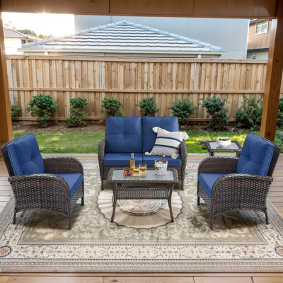 Aluel 5-Pieces Outdoor Patio Loveseat Seating Group With Cushions