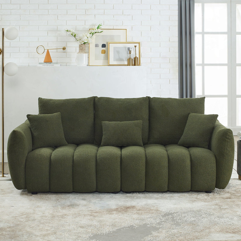 Jittender Upholstered Sofa, Green Teddy, 32" H x 82" W x 36" D