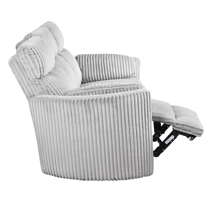 Canapé inclinable électrique avec deux fauteuils inclinables Bre, Velours côtelé gris