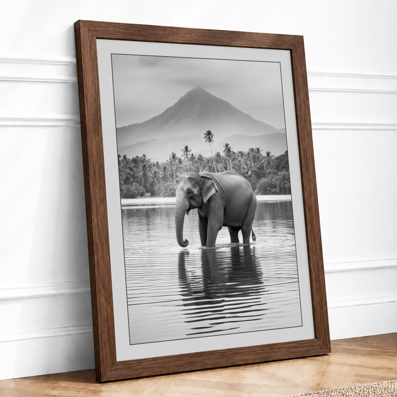 Elephant In Still Water Minimalist - Print, A2 - 59.4 x 42.0 cm, Walnut