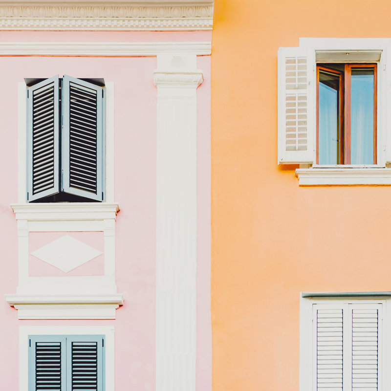 " Colorful Mediterranean Building " by Dagmar Pels, White Single Picture Framed Paper, No, 20"  H  x  20" W