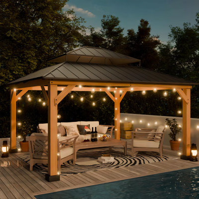 11' X 13' Cedar Wood Gazebo Hardtop Gazebo