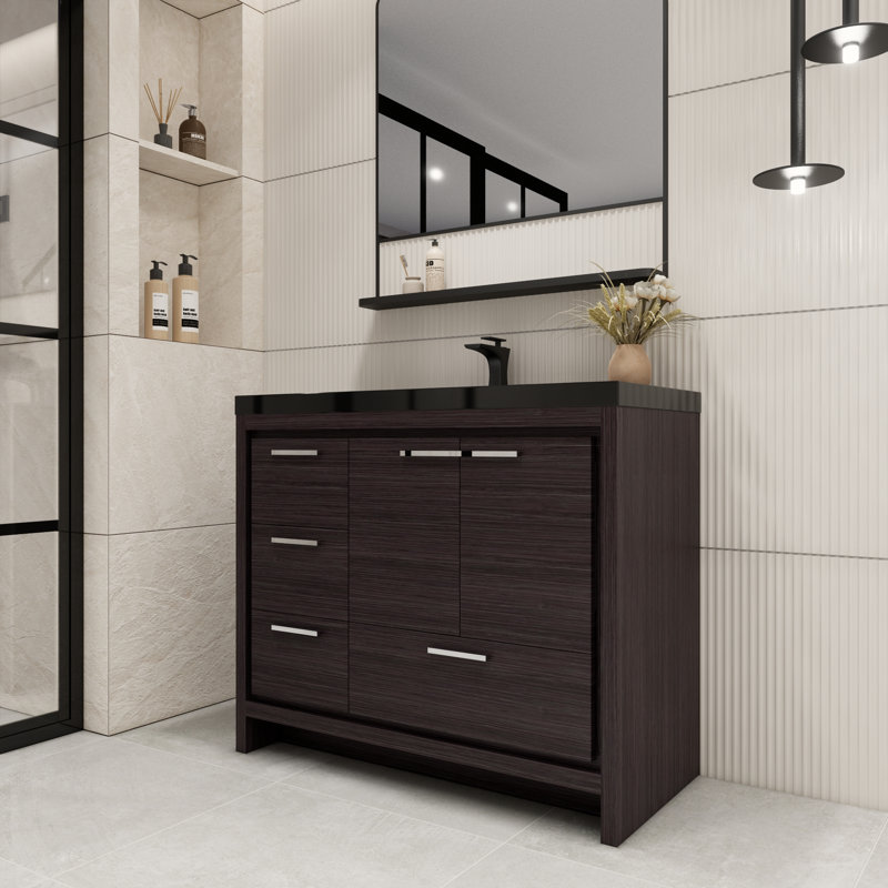 Eolia 41.61'' Single Bathroom Vanity with Plastic Top, Black Gray Oak