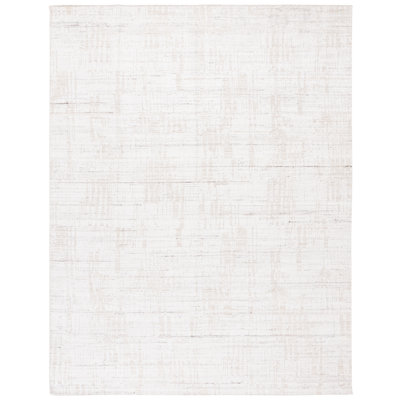 Tapis abstrait ivoire / gris en soie / laine tissé à la main Mirage